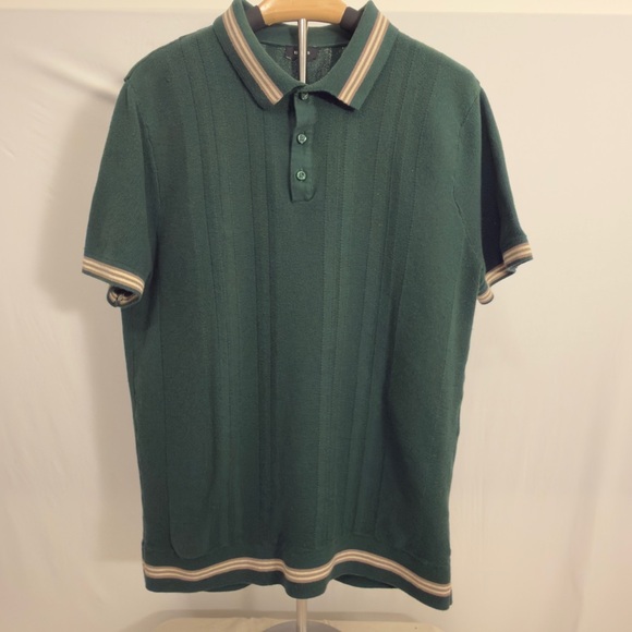 Express Tipped Short Sleeve Sweater Polo Green - Men’s Large - Picture 2 of 5